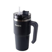 Термочашка з ручкою та соломинкою 600 мл MAGIO MG-1085 сіро-чорна