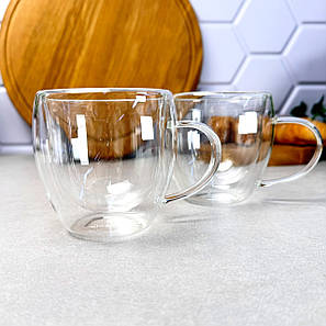 Набір кухлів із подвійними стінками 250 мл 2 шт Kamille Низькі, фото 2