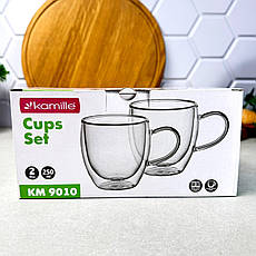 Набір кухлів із подвійними стінками 250 мл 2 шт Kamille Низькі, фото 3