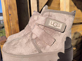 Угги UGG ботиночки БЕЖЕВЫЕ KHAKI на липучках и высокой подошве с лейбл утепленые женские зимние LQD, фото 4
