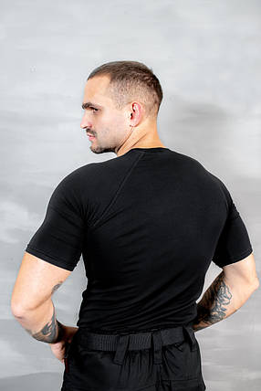 Футболка база стрейч кулір, чорна, рукав реглан, фото 2