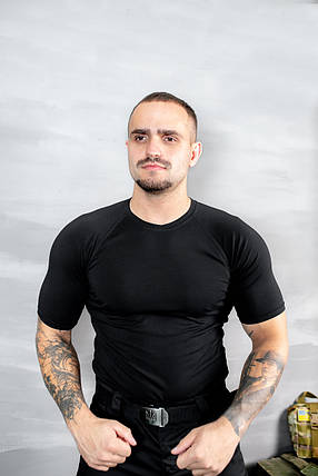 Футболка база стрейч кулір, чорна, рукав реглан, фото 1