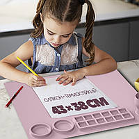 Силиконовый коврик-подложка для детского творчества и рисования (43×38 см, розовый)