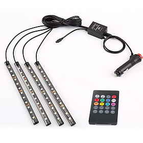 Підсвітка в салон авто з мікрофоном RGB LED підсвітка з пультом в прикурювач