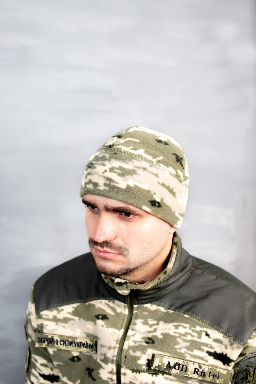 Шапка флісова борт, 260гр/м, піксель