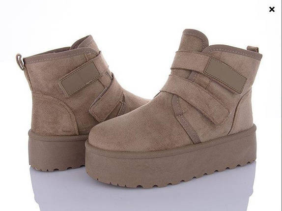 БАЖОВІ Уги черевички KHAKI на липучках і високій підошві утеплені хутром жіночі напівчоботи зимові LQD, фото 1