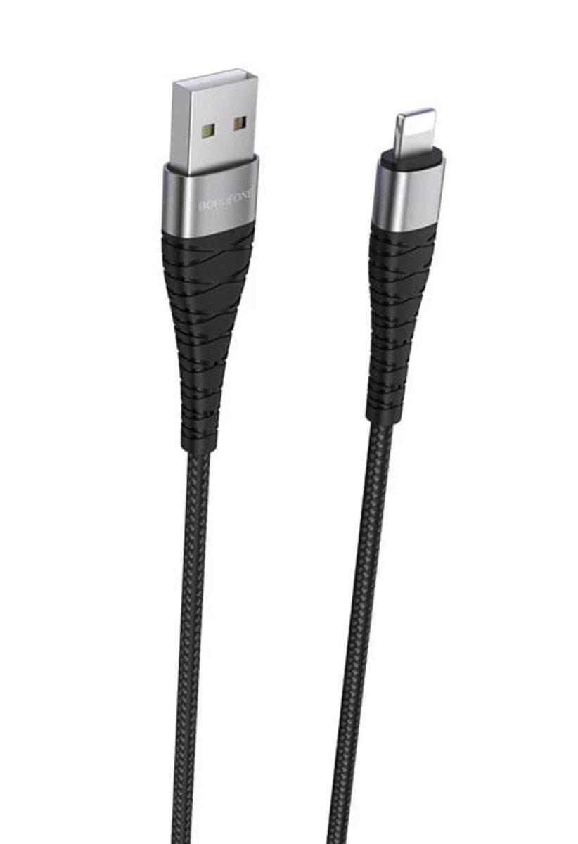 Кабель BOROFONE BX32 USB to iP 2.4A, 1m, nylon, aluminum+TPE connectors, Black (BX32LB)