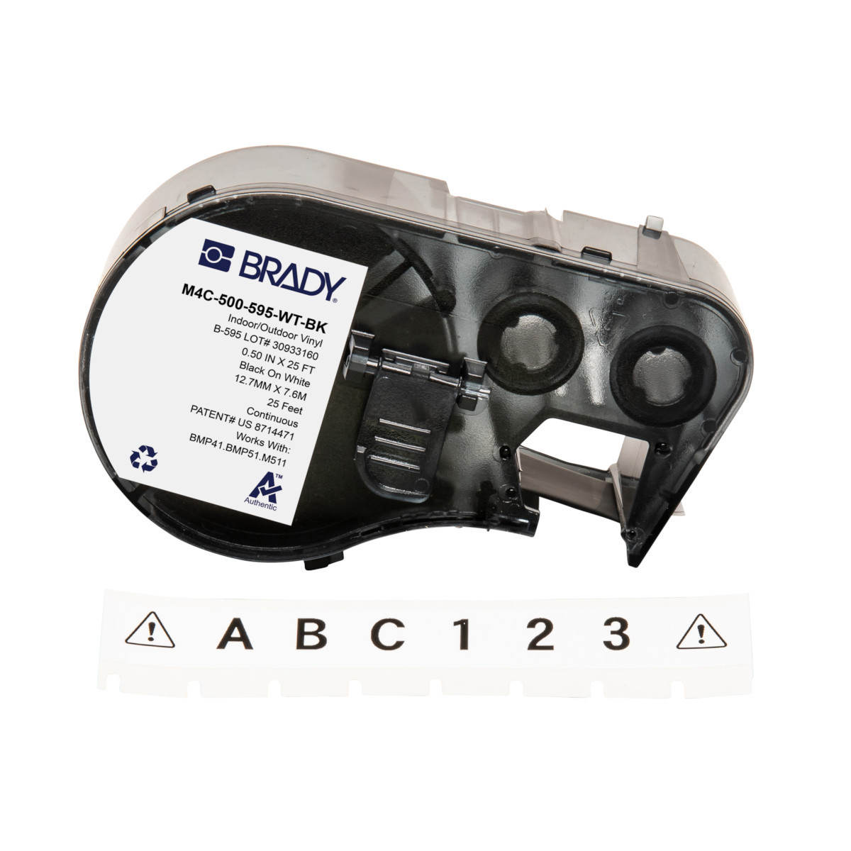 Всепогодна вінілова стрічка Brady M4C-500-595-WT-BK чорна на білому
