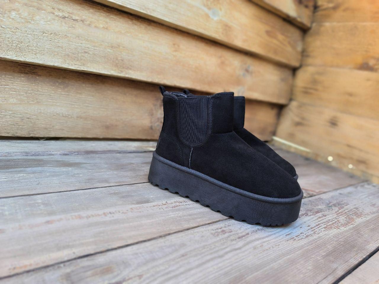 ЧЕЛСІ Уги жіночі на високій платформі Чорні BLACK екозамшаботки напівстискання зима LQD