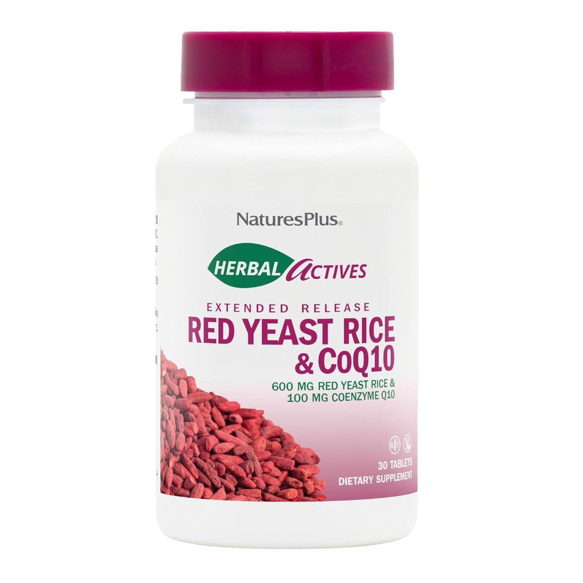 Червоний Дріжджовий Рис + Коензим Q10, Herbal Actives, Natures Plus, 30 гельових капсул