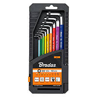 Набір шестигранних ключів з кулястим наконечником 
HX 1,5- 10 мм 9 шт. різнокольорові / довгі, DIY-HKB62-LO/BOX