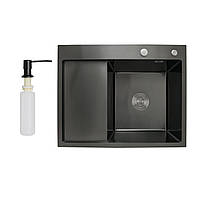 Мийка для кухні інтегрована Lidz Handmade H6350BL крило ліворуч (LDH6350BRUL45589) Brushed Black PVD 3,0/1,0 мм Techno-Torba