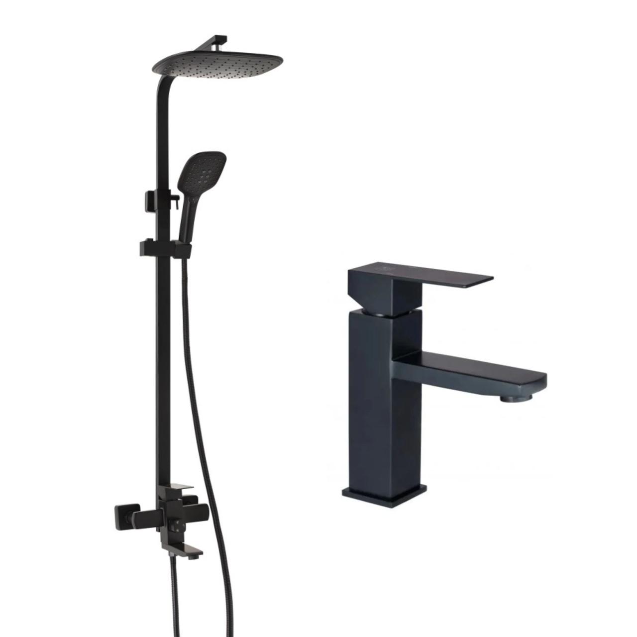 Набір змішувачів для ванни Lidz Kubis 10 30 105А+001F Black Techno-Torba Гарант Якості