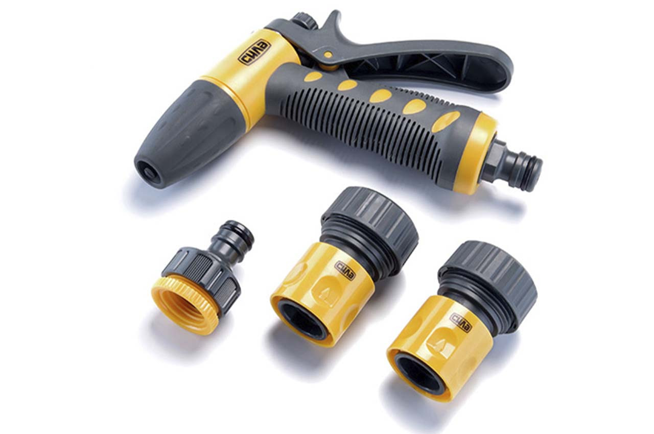 Набір для поливу Сила з пластика 1 пістолет, 1 адаптер 1/2" на 3/4", 2 коннектори 3/4" (4 шт) виробництво Китай