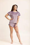 Велюровий комплект жіночий 3ка (футболка + штани + шорти), колір Ліловий, фото 2