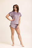 Велюровий комплект жіночий 3ка (футболка + штани + шорти), колір Ліловий, фото 3