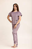 Велюровий комплект жіночий 3ка (футболка + штани + шорти), колір Ліловий, фото 4