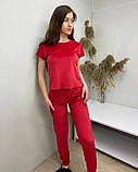 Жіноча стильна велюрова піжама трійка штани футболка шорти червона, фото 2