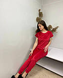 Жіноча стильна велюрова піжама трійка штани футболка шорти червона, фото 5