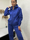 Теплий спортивний костюм з турецької тринитки на фліс замокі у синьому кольорі, фото 2