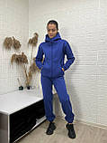 Теплий спортивний костюм з турецької тринитки на фліс замокі у синьому кольорі, фото 3
