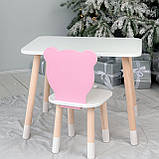 Білий прямокутний столик та стільчик дитячий рожевий ведмедик з білим сидінням 36805, фото 4