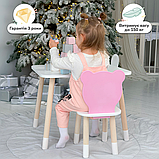 Білий прямокутний столик та стільчик дитячий рожевий ведмедик з білим сидінням 36805, фото 5