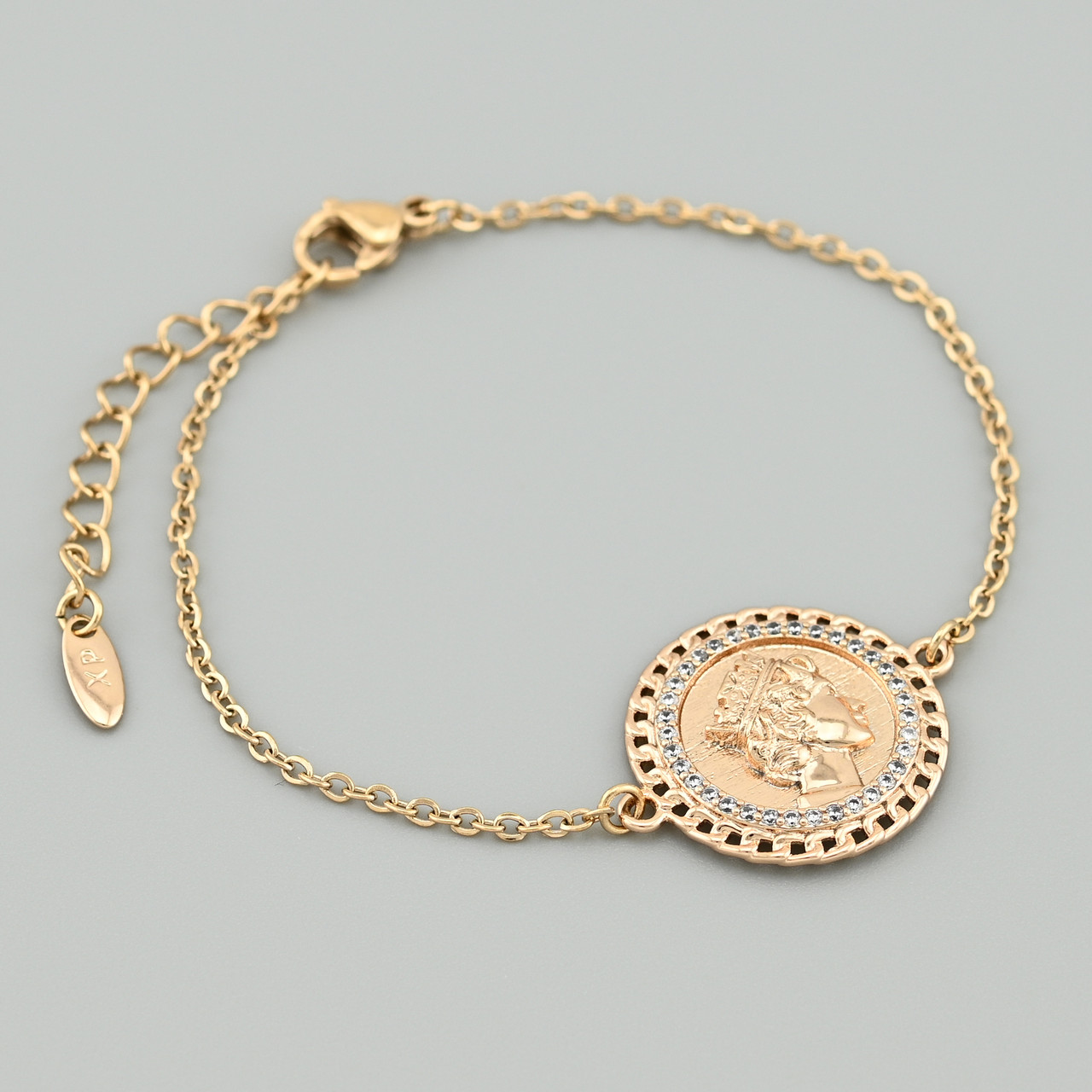 Браслет Королева 49656 ширина 1.5 мм білі фіаніти позолота 18К довжина 15+3, фото 1