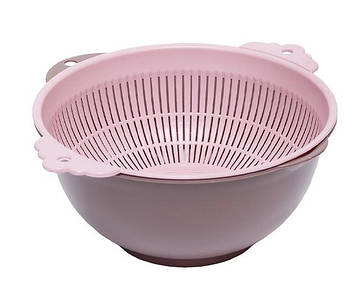 Миска + сито набір кухонний 24х12см рожева