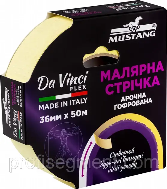 Малярна стрічка Арочна Гофрована MUSTANG DA VINCI FLEX жовта 36мм*50м