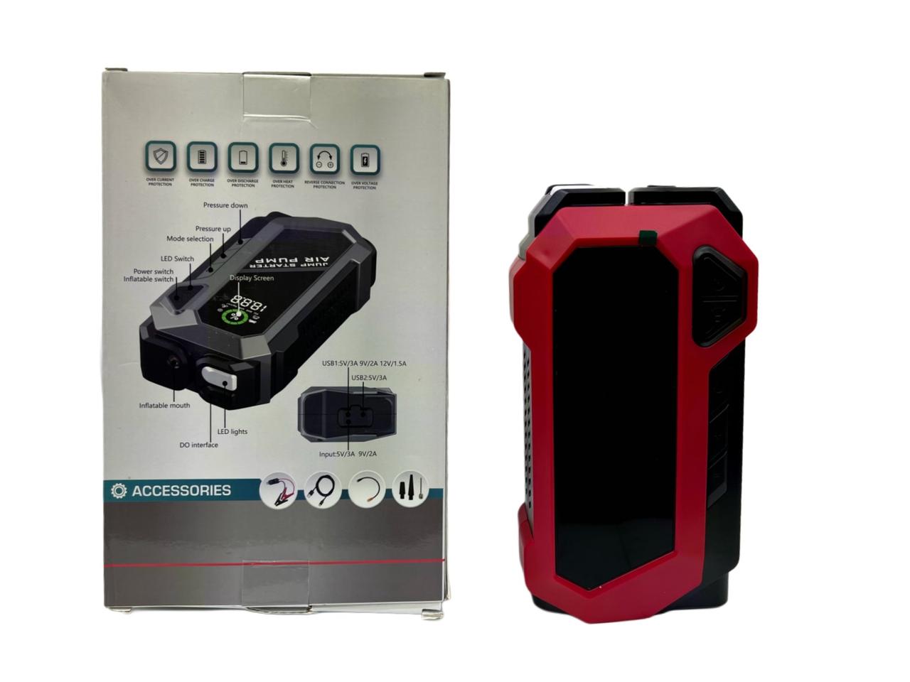 Пусковий зарядний автомобільний пристрій JUMP STARTER з компресором USB 12В 8шт 6486, фото 1