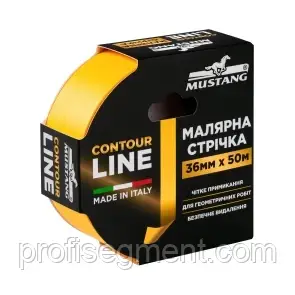 Малярна стрічка рисова MUSTANG CONTOUR LINE жовта 36мм*50м, фото 1