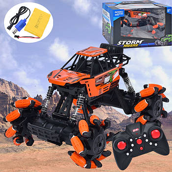 Джип-всюдихід на акумуляторі з пультом керування, підсвічуванням та амортизаторами Помаранчевий