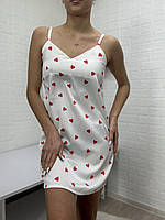 Спокуслива жіноча нічна сорочка на брителях шовк принт сердечко