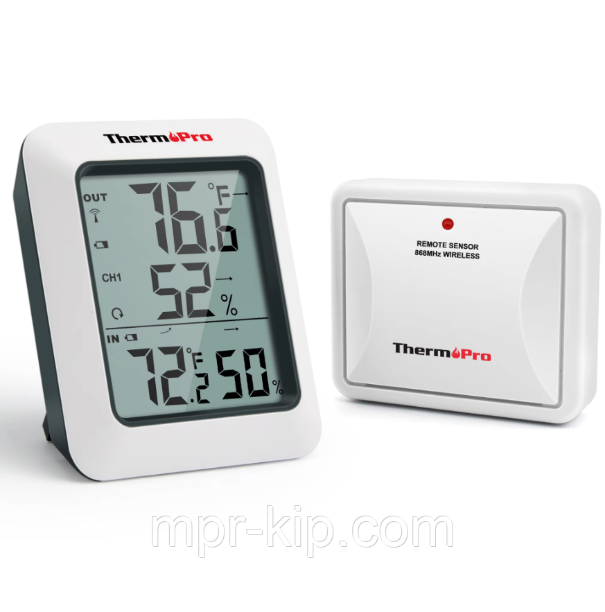 Термогігрометр ThermoPro TP60C (-20 ~ +70°C; 10~99%; ±1.1°C; ±3%) з віддаленим датчиком T° та RH% до 150 м
