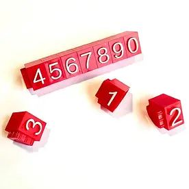 Пластикові цінники червоні набір, білі цифри 3 мм*5 мм, 100 шт.