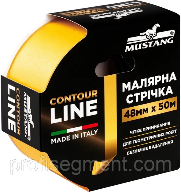 Малярна стрічка рисова MUSTANG CONTOUR LINE жовта 48мм*50м