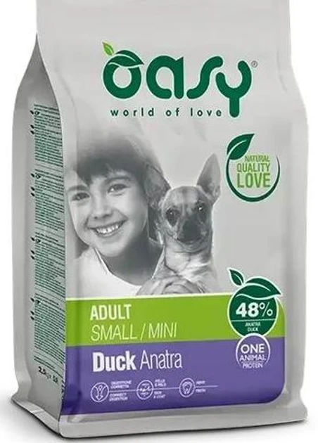 Сухий корм для собак малих та мініатюрних порід Oasy One Animal Protein ADULT Small and Mini, качка 2.5 кг