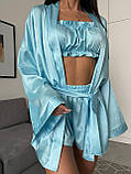 Жіночий шовковий короткий халат на запах, фото 5