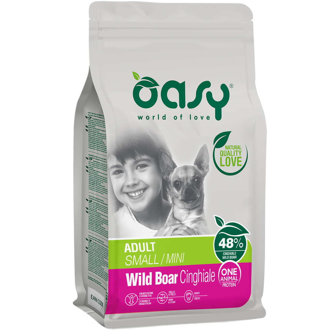 Сухий корм для собак малих та мініатюрних порід Oasy One Animal Protein Protein ADULT Small and Mini, Дикий кабан 800 гр