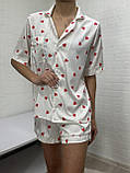 Стильна піжама сорочка на гудзику шорті, шовк принт сердечко, фото 4