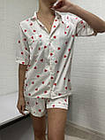 Стильна піжама сорочка на гудзику шорті, шовк принт сердечко, фото 5