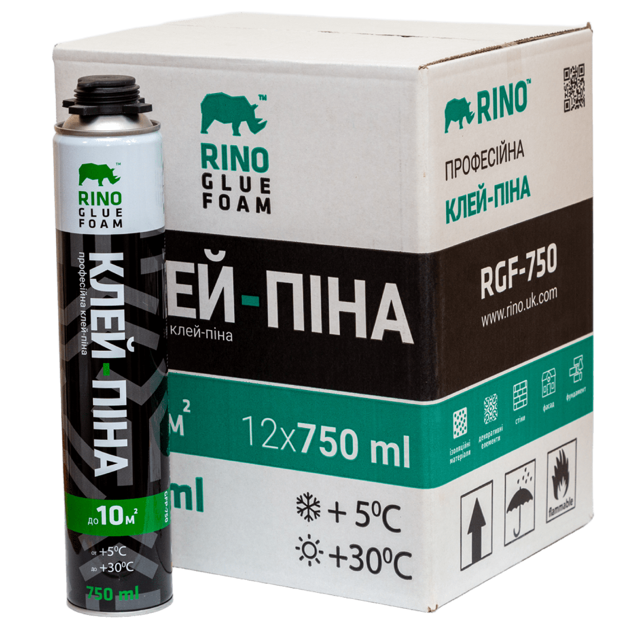 Ящик 12шт/750мл профессиональной клей-пены Rino RGF-750
