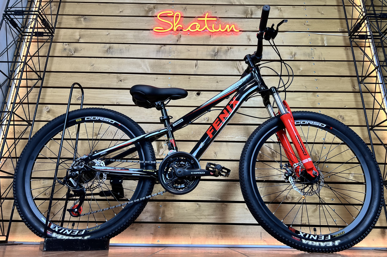 Велосипед підлітковий спортивний гірський 24" Corso Fenix FX-24912 чорно-червоний на зріст 120-135 см