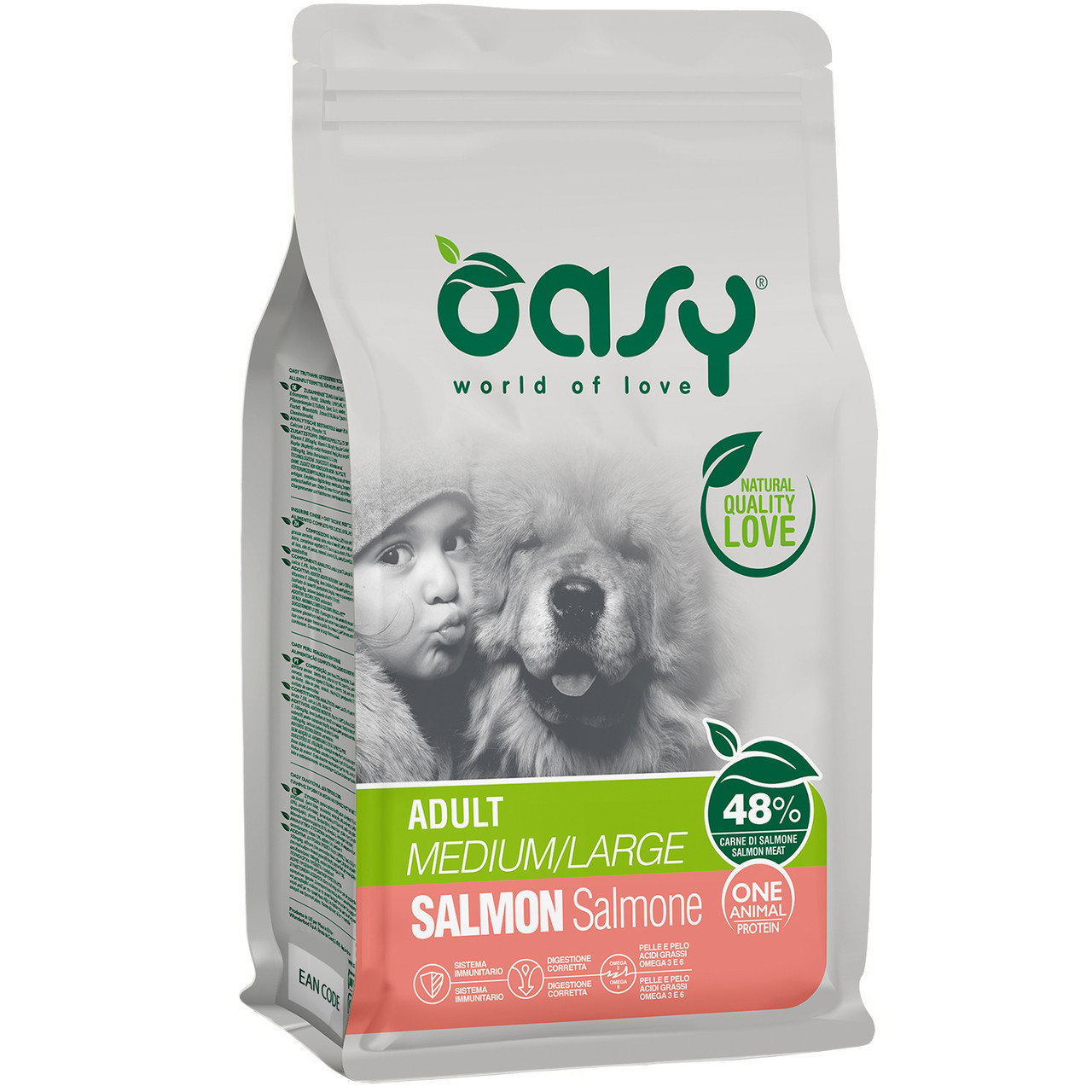 Сухий корм для собак середніх та великих порід Oasy One Animal Protein ADULT Medium and Large, лосось 2.5 кг