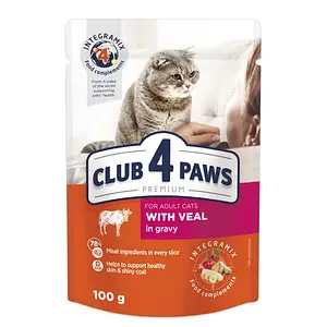 Вологий корм Club 4 Paws Premium Клуб 4 лапи для котів з телятиною в соусі 100 ГРх24 ШТ