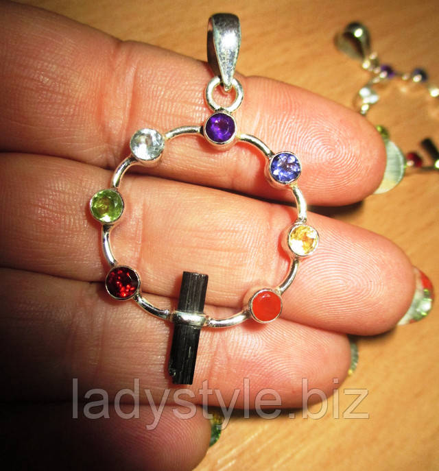 Серебряный кулон "Чакра" с зеленым турмалином от студии LadyStyle.Biz купить украшение с турмалином бусы серьги кольцо перстень