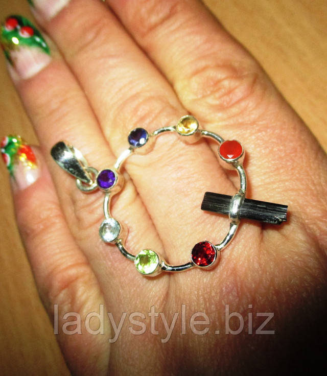 Серебряный кулон "Чакра" с зеленым турмалином от студии LadyStyle.Biz украшения купить самоцветы турмалин бусы серьги кольцо перстень