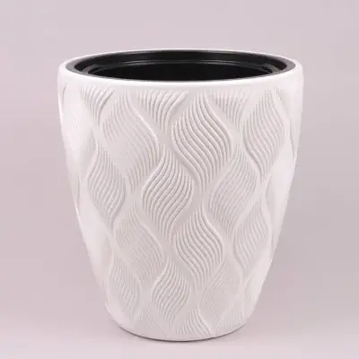 Горщик пластмасовий Flow з вкладом білий 29.5см