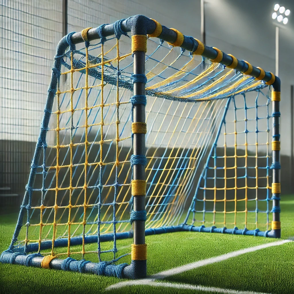 Сітка для воріт міні-футбольних безвузлова «ЕЛІТ 1.1 Патріот» синьо-жовта (пара), фото 1